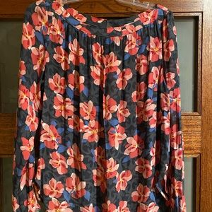 Ann Taylor Loft Pink and Blue Floral Long-sleeve Blouse